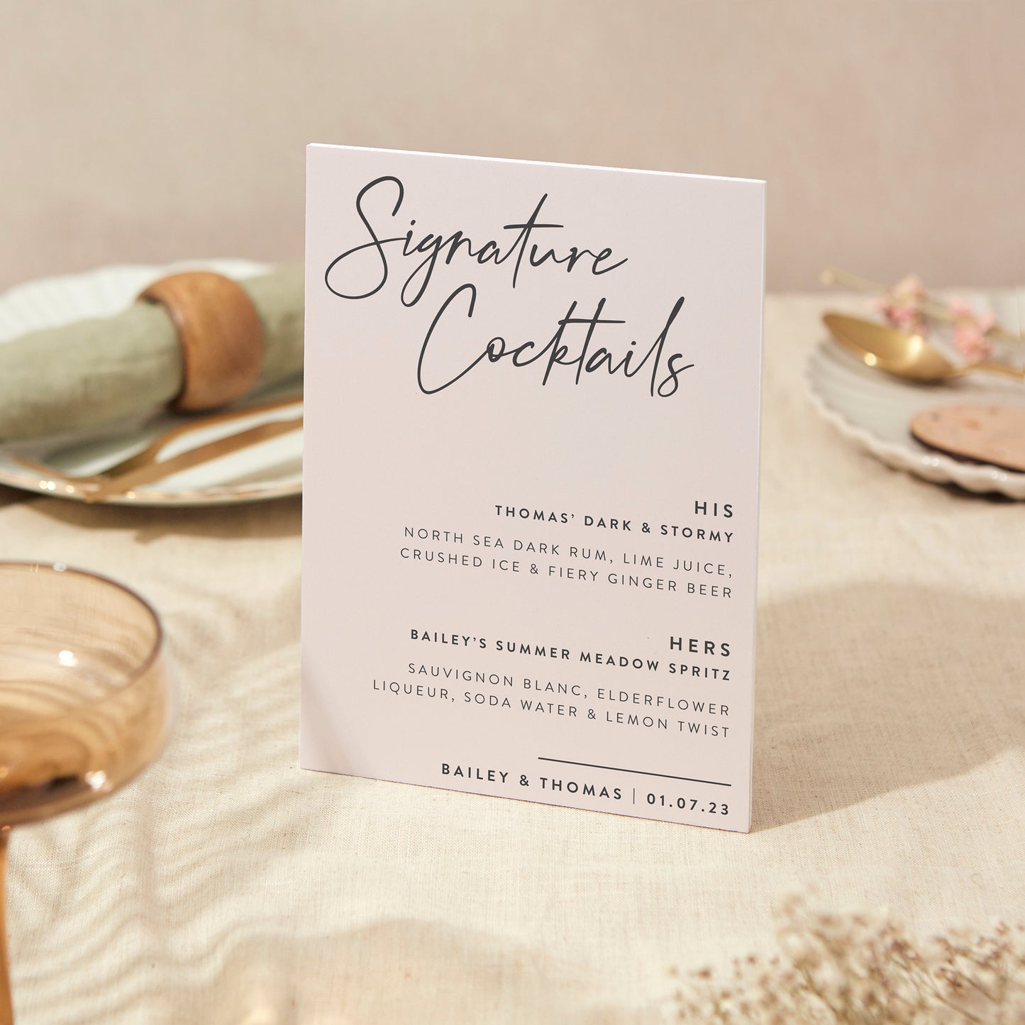 Signature Drinks Sign Wedding Sign A4 Sturdy Foamex Sign Modern Minimal Script