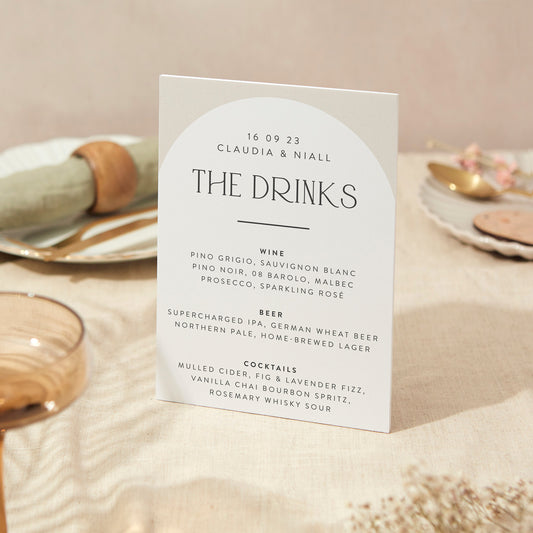 Drinks Menu Sign Wedding Sign A5 Sturdy Foamex Sign Minimalist Arch