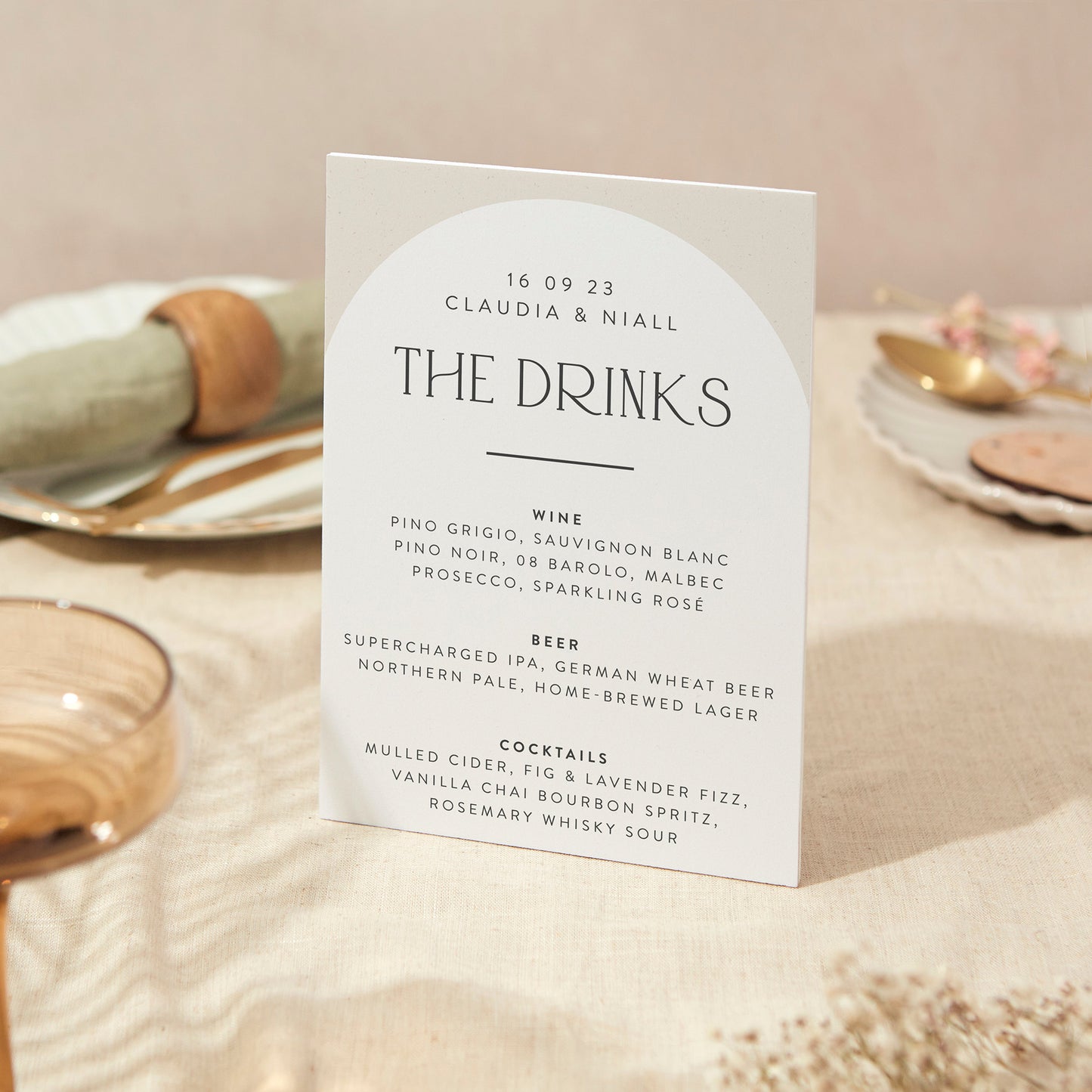 Drinks Menu Sign Wedding Sign A4 Sturdy Foamex Sign Minimalist Arch