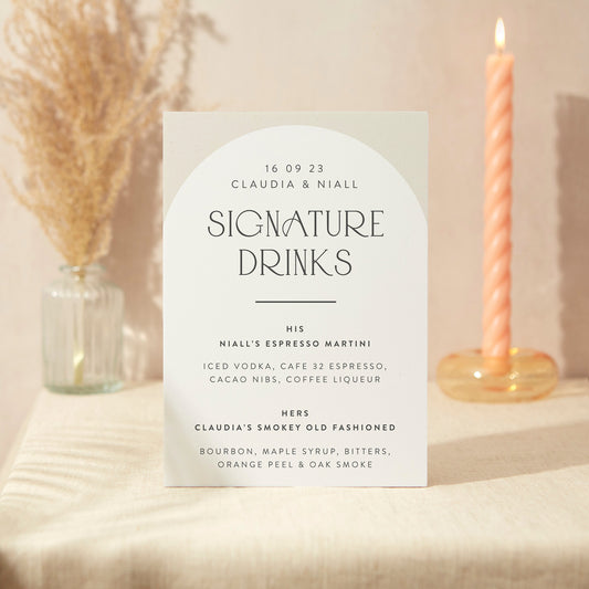 Signature Drinks Sign Wedding Sign A4 Sturdy Foamex Sign Minimalist Arch