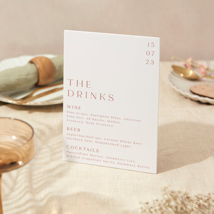 Drinks Menu Sign Wedding Sign A5 Sturdy Foamex Sign Minimal Capitalised