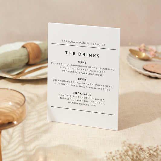 Drinks Menu Sign Wedding Sign A4 Sturdy Foamex Sign Simple Modern Layout