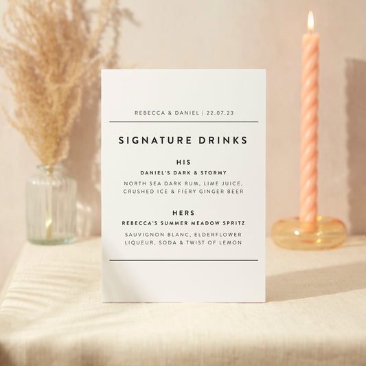 Signature Drinks Sign Wedding Sign A5 Sturdy Foamex Sign Simple Modern Layout