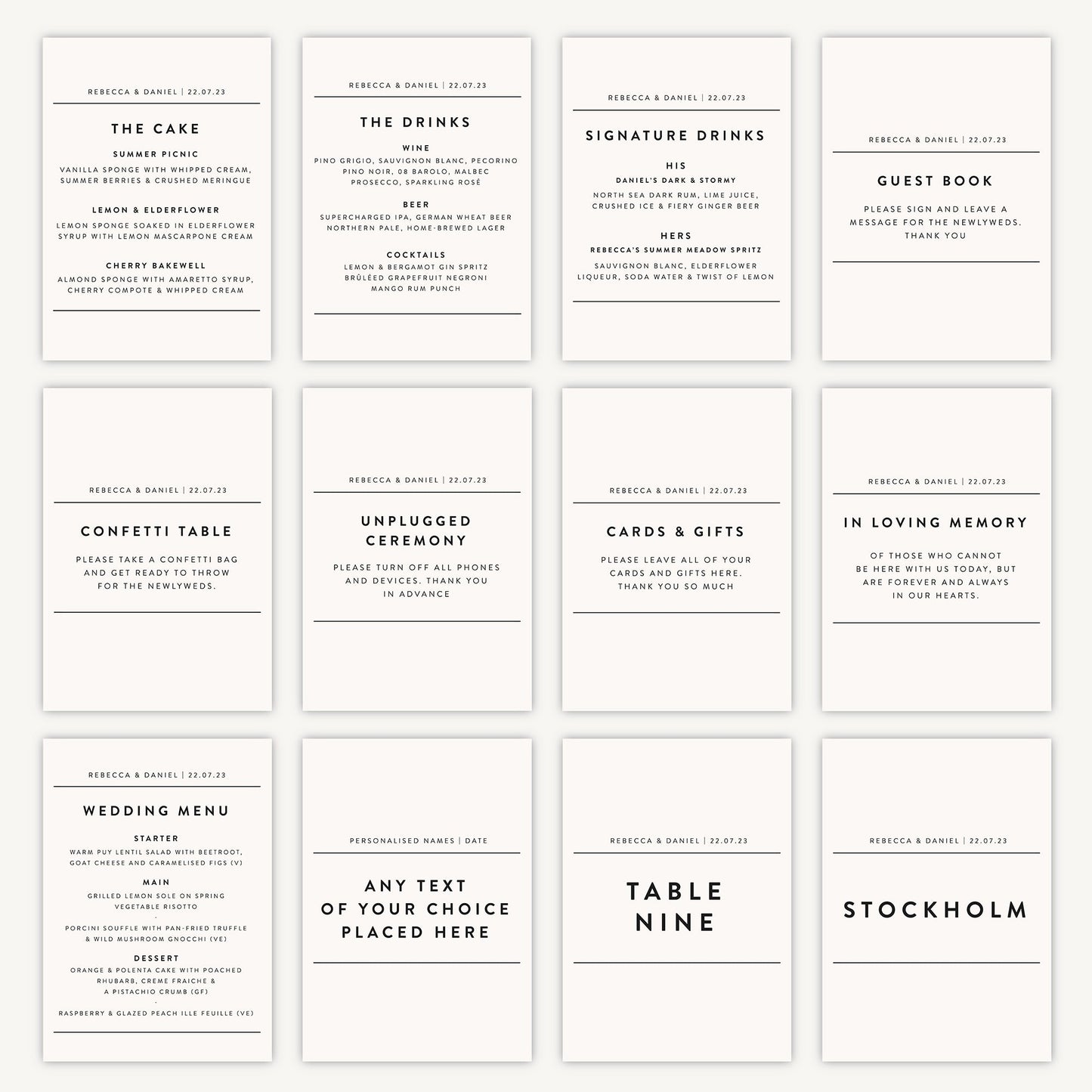 Drinks Menu Sign Wedding Sign A4 Sturdy Foamex Sign Simple Modern Layout