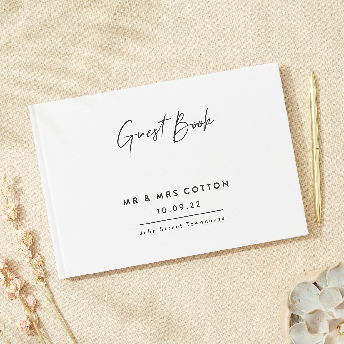 Minimal Script Linen Guest Book