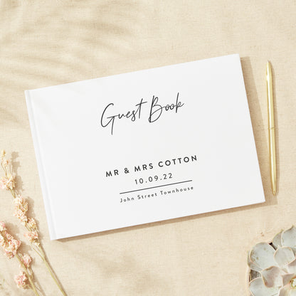 Minimal Script Linen Guest Book
