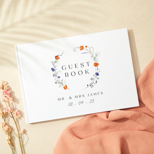 Pressed Wildflowers Linen Guest Book