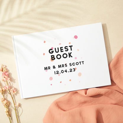 Bright Pink Confetti Linen Guest Book