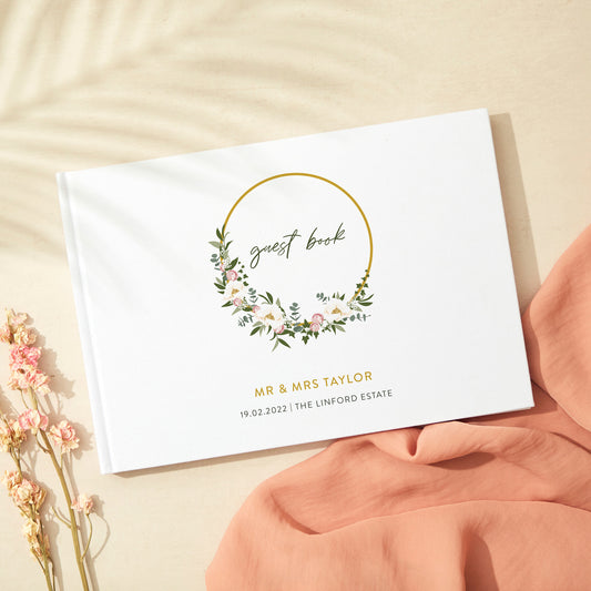 Floral Hoop Linen Guest Book