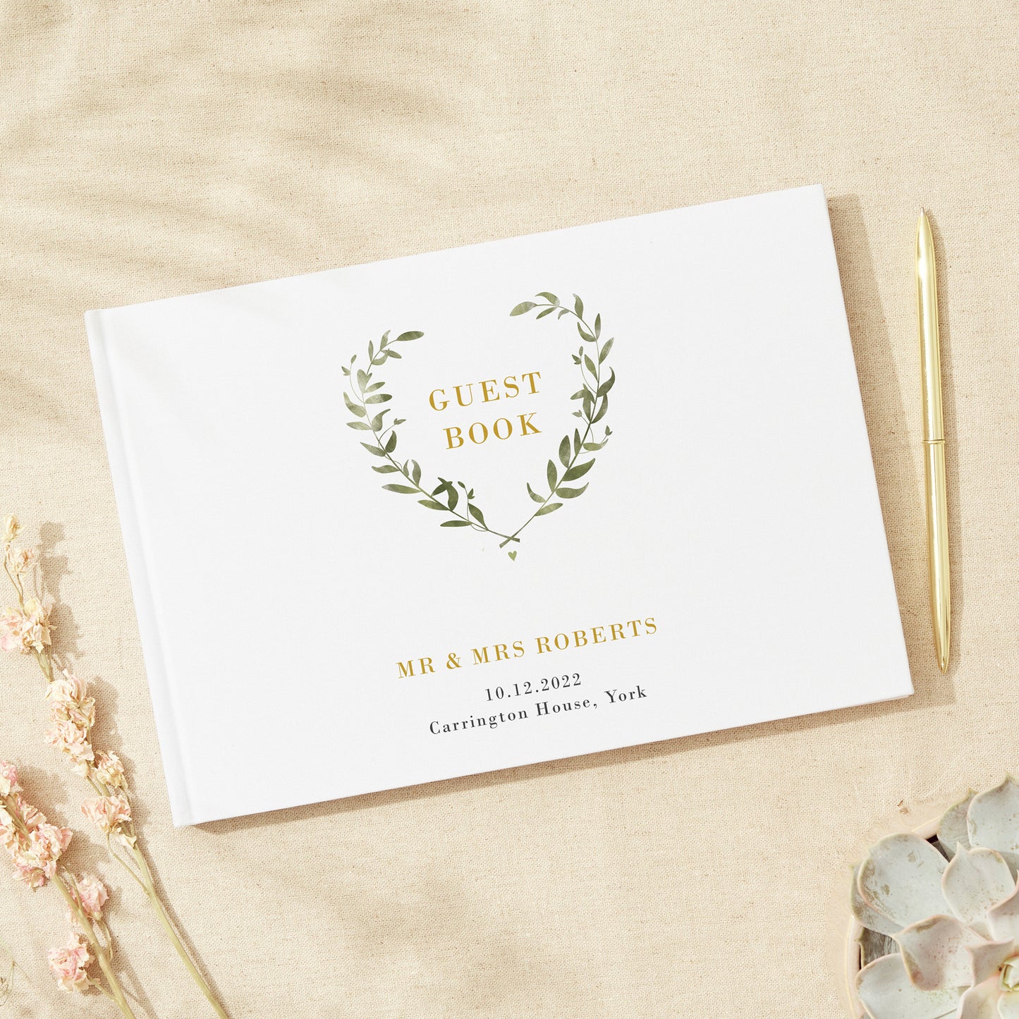 Greenery Botanical Linen Guest Book