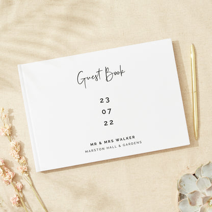 Modern Script Linen Guest Book