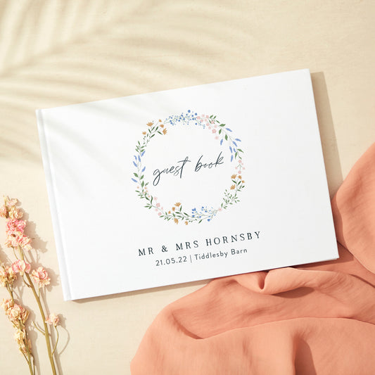 Wildflower Wreath Linen Guest Book