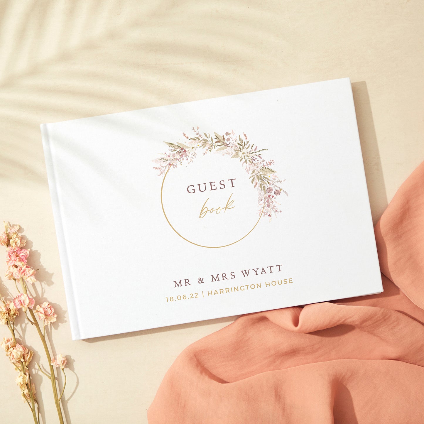 Dried Flower Hoop Linen Guest Book