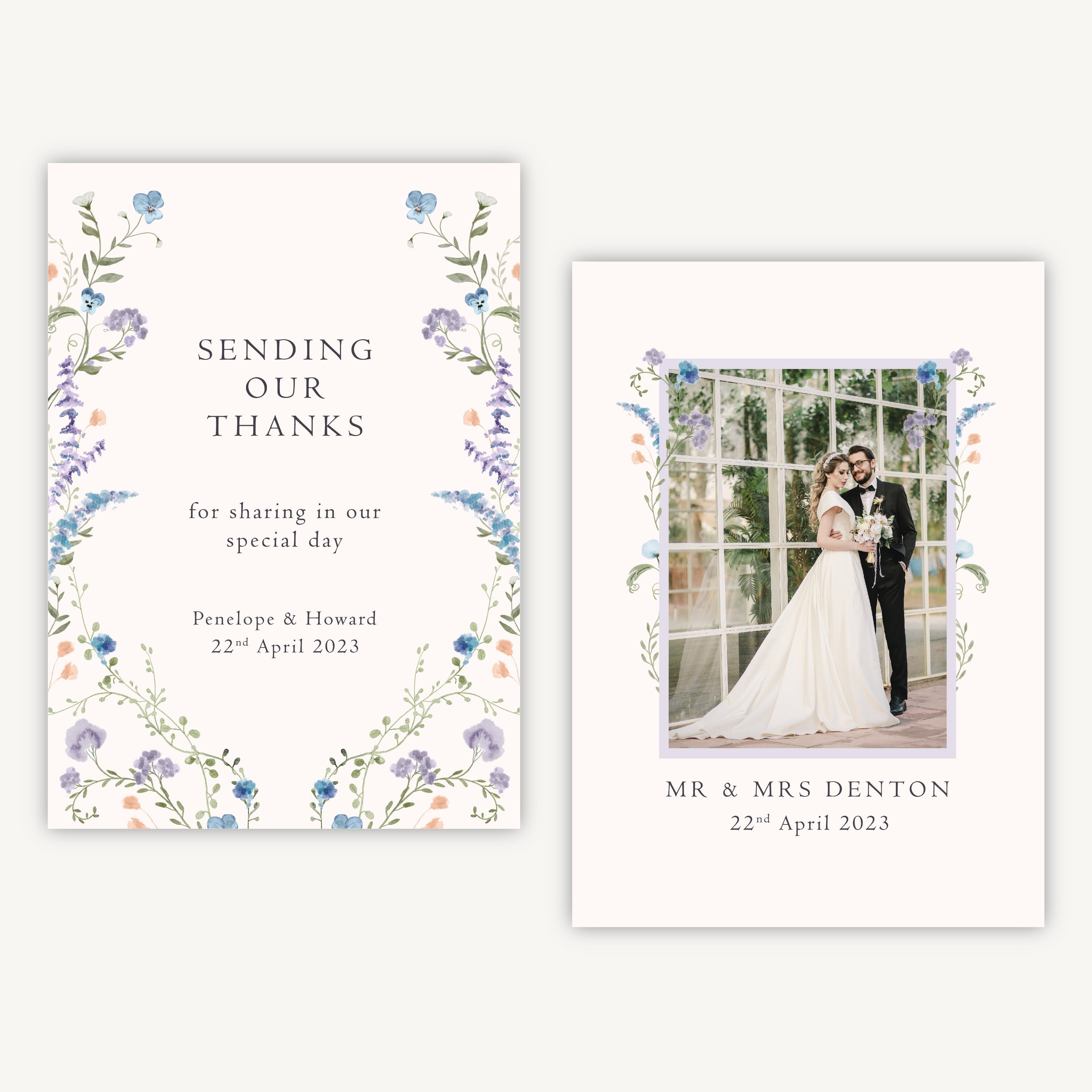 Regency Floral Photo Wedding Thank You Card Sample