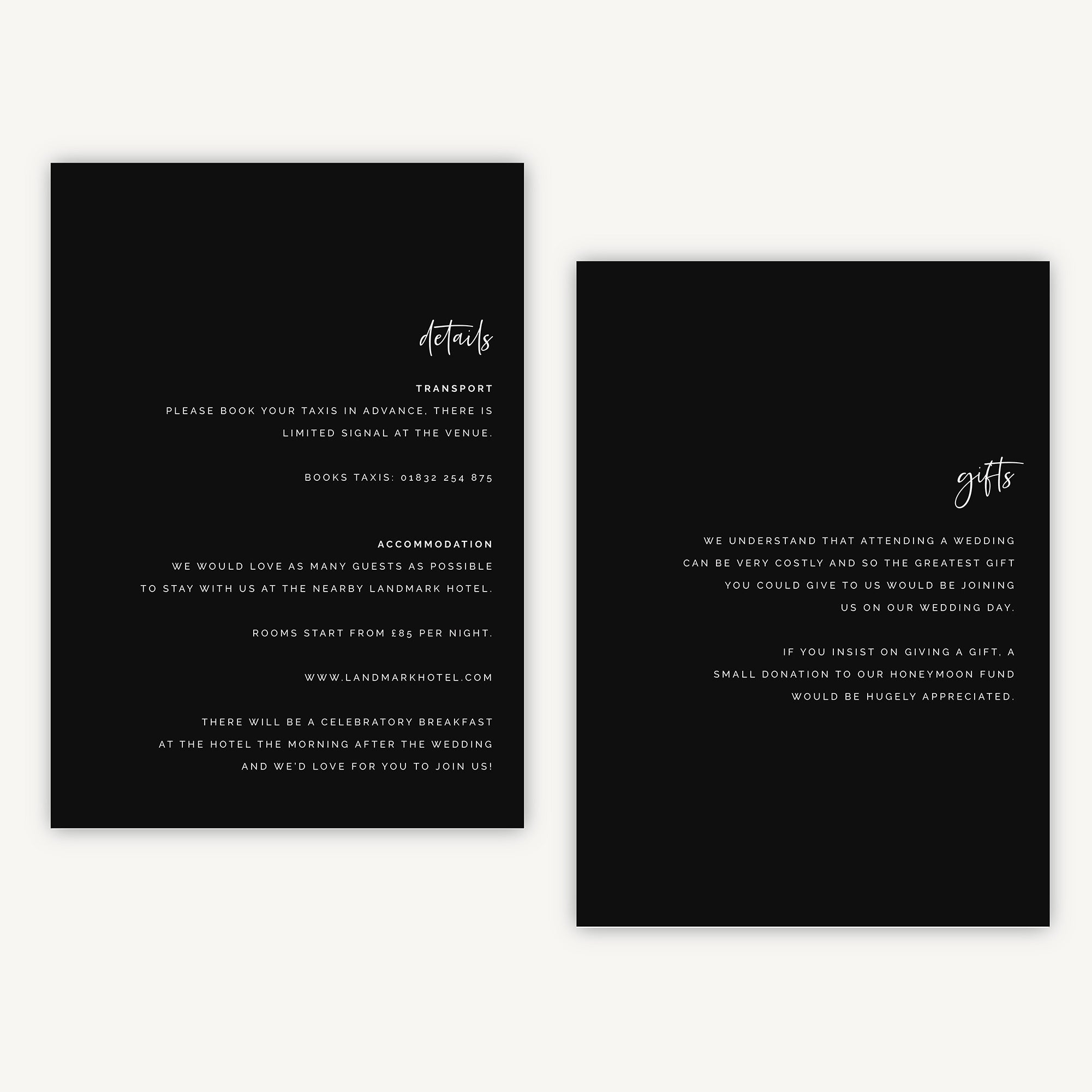Black Modern Script Details Card