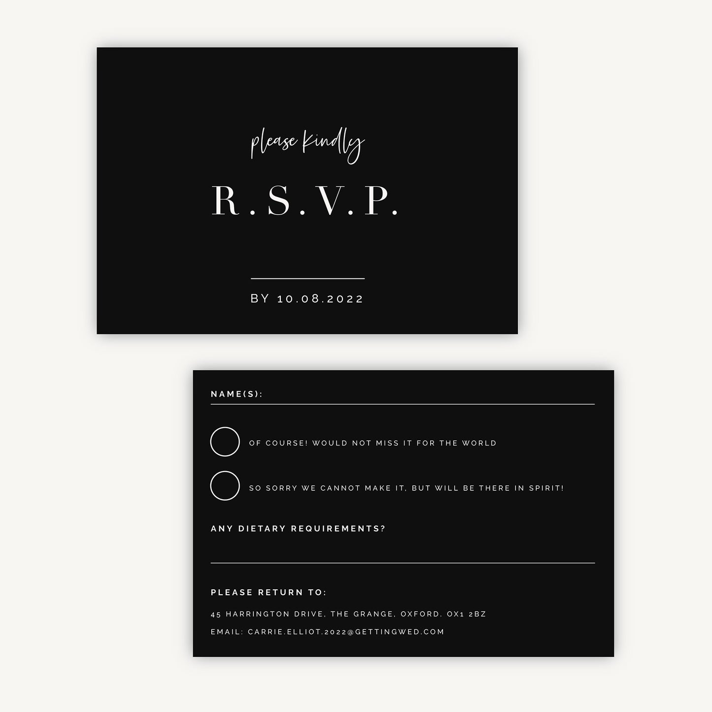 Black Modern Script Wedding Invitation RSVP Card