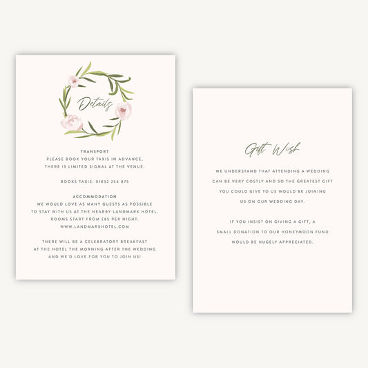 Blush Peony Wedding Invitation Details Card