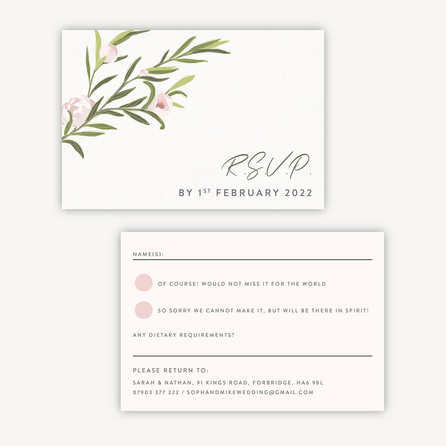 Blush Peony Wedding Invitation RSVP Card