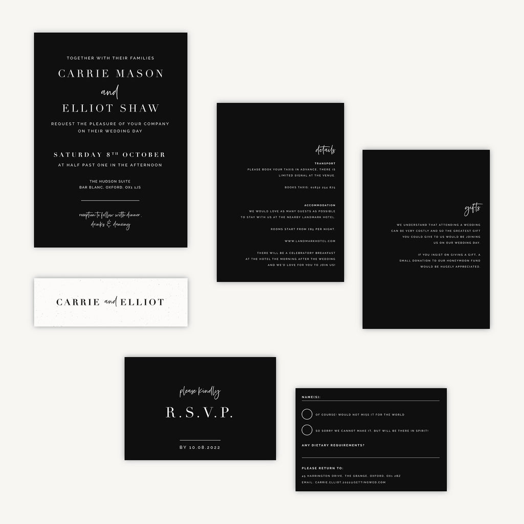 Black Modern Script Wedding Invitation