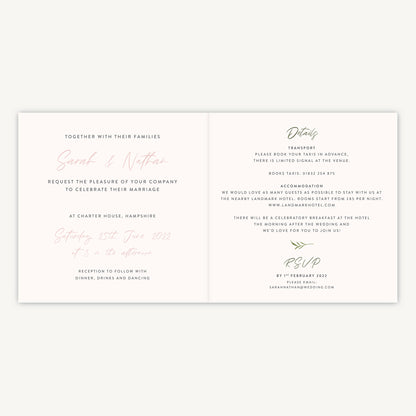 Blush Peony Folded Wedding Invitation