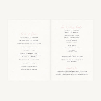 Blush Peony Wedding Order of Service