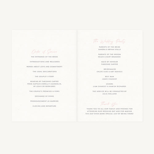 Blush Peony Wedding Order of Service
