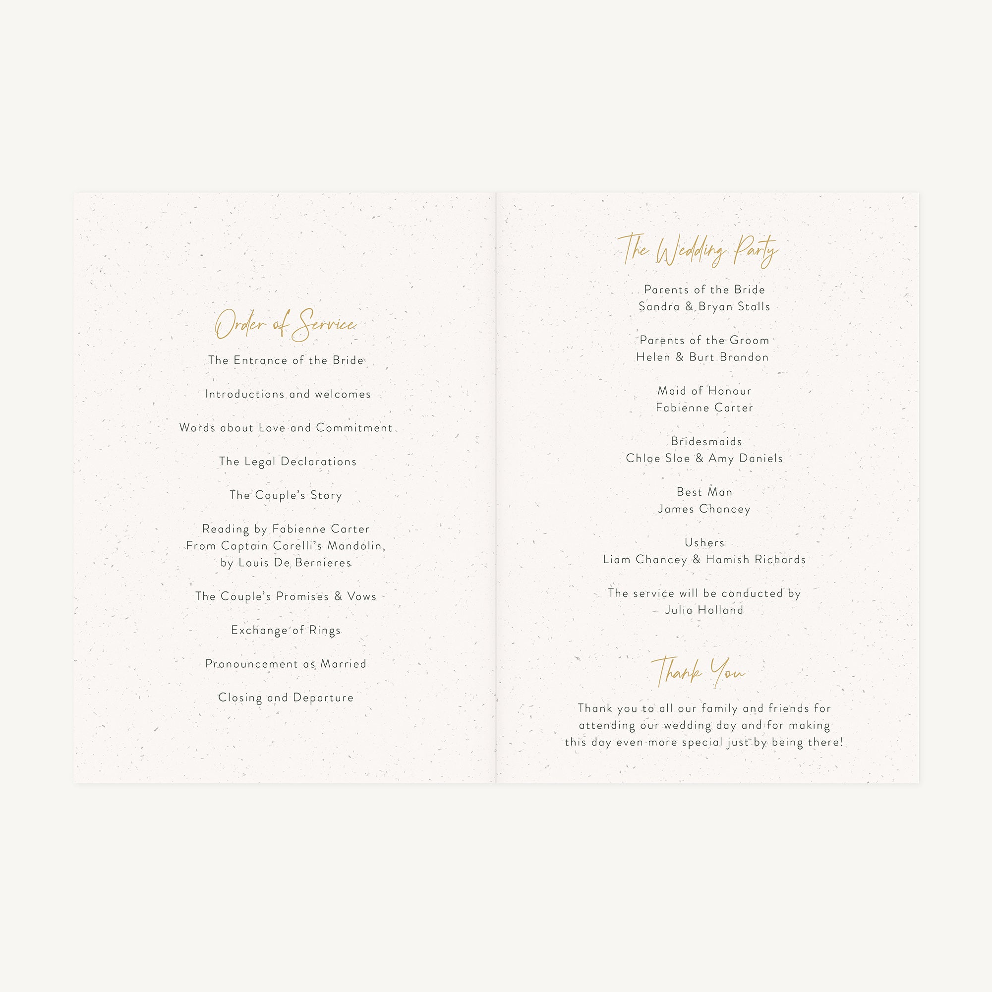 Botanical Rustic Wedding Order of Service