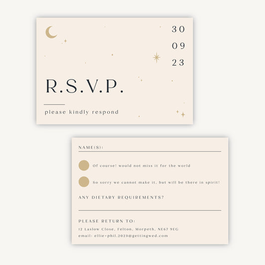 Celestial Night Sky Wedding Invitation RSVP Card