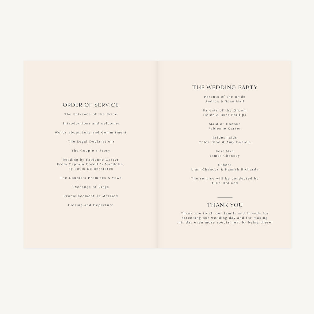 Celestial Night Sky Wedding Order of Service