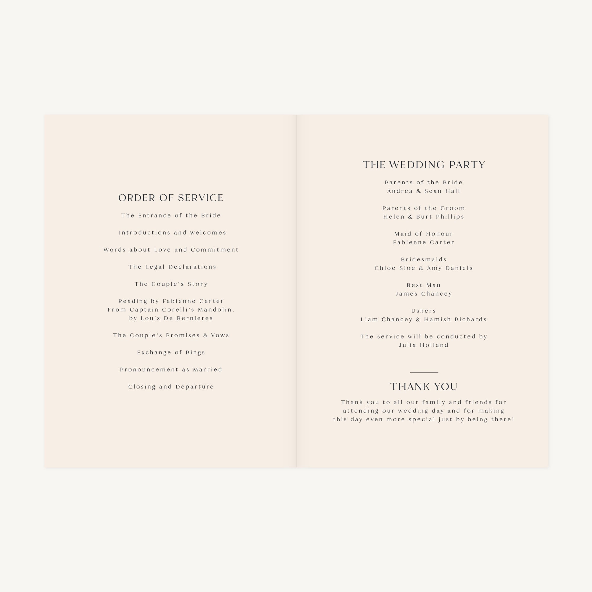 Celestial Night Sky Wedding Order of Service