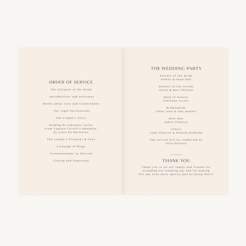 Celestial Night Sky Wedding Order of Service