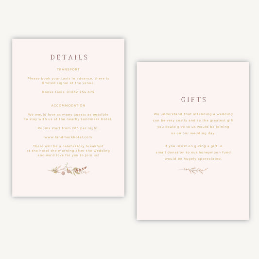 Dried Flower Hoop Wedding Invitation Details Card