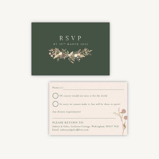 Dried Flower Wreath Wedding Invitation RSVP Card