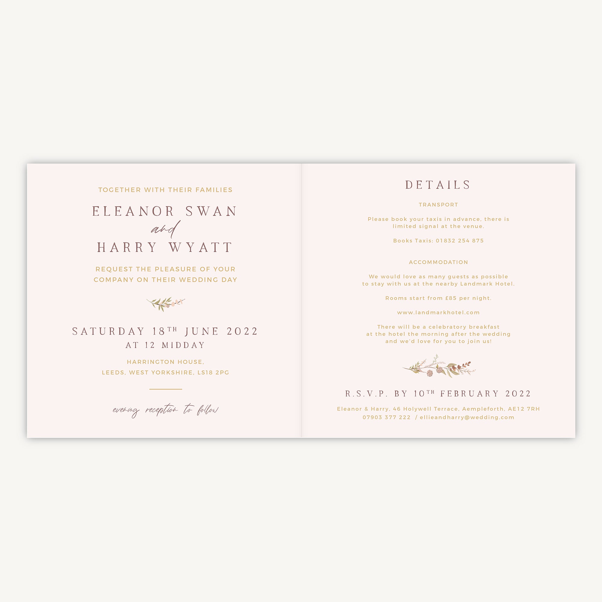 Dried Flower Hoop Folded Wedding Invitation