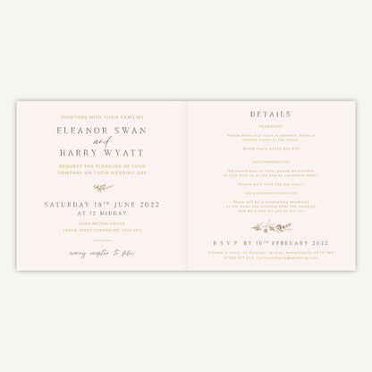 Dried Flower Hoop Folded Wedding Invitation