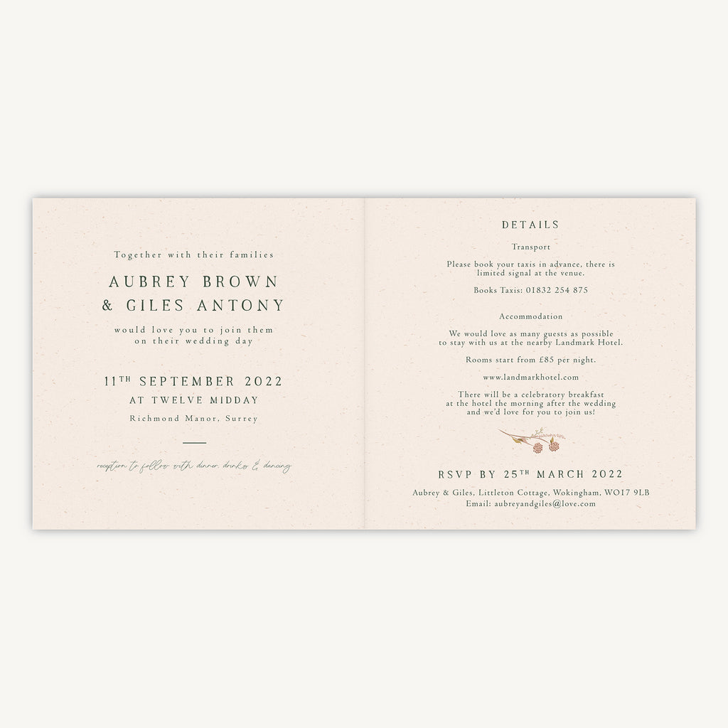 Dried Flower Wreath Folded Wedding Invitation