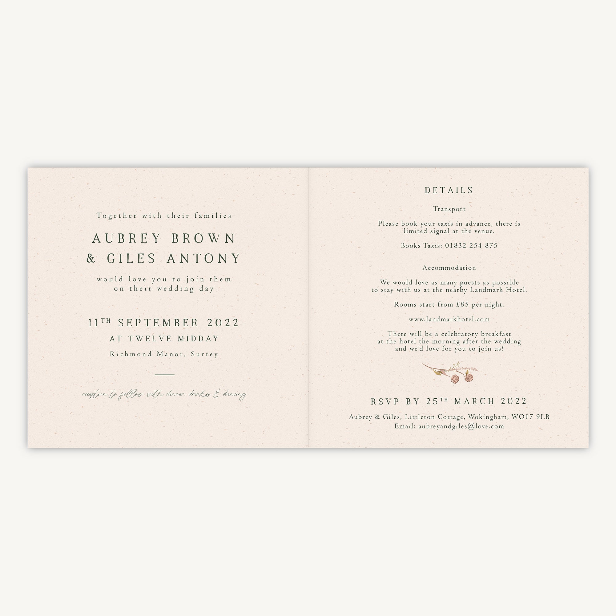 Dried Flower Wreath Folded Wedding Invitation