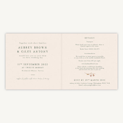 Dried Flower Wreath Folded Wedding Invitation