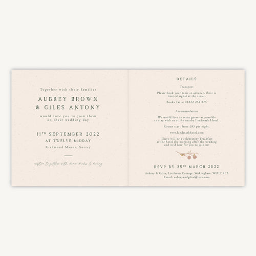 Dried Flower Wreath Folded Wedding Invitation