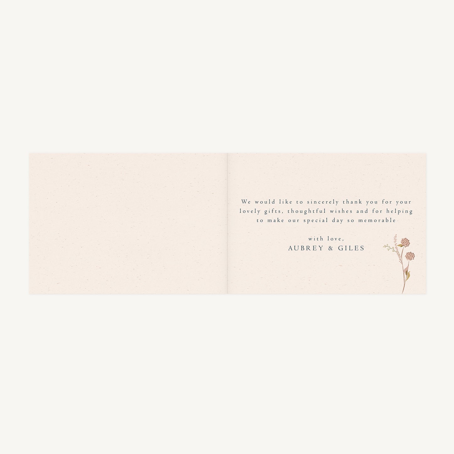 Dried Flower Wreath Wedding Thank You Card Folded