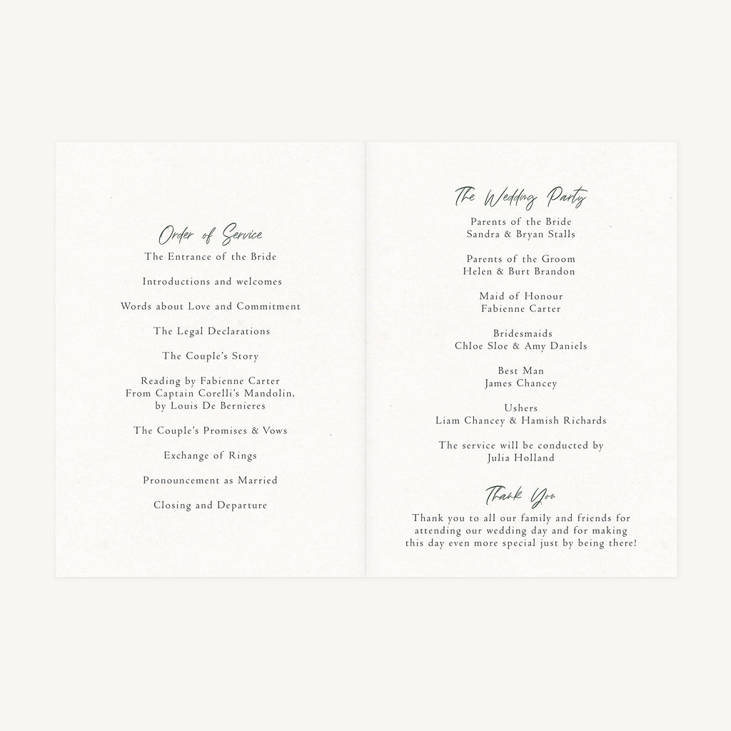 Elegant Floral Wedding Order of Service