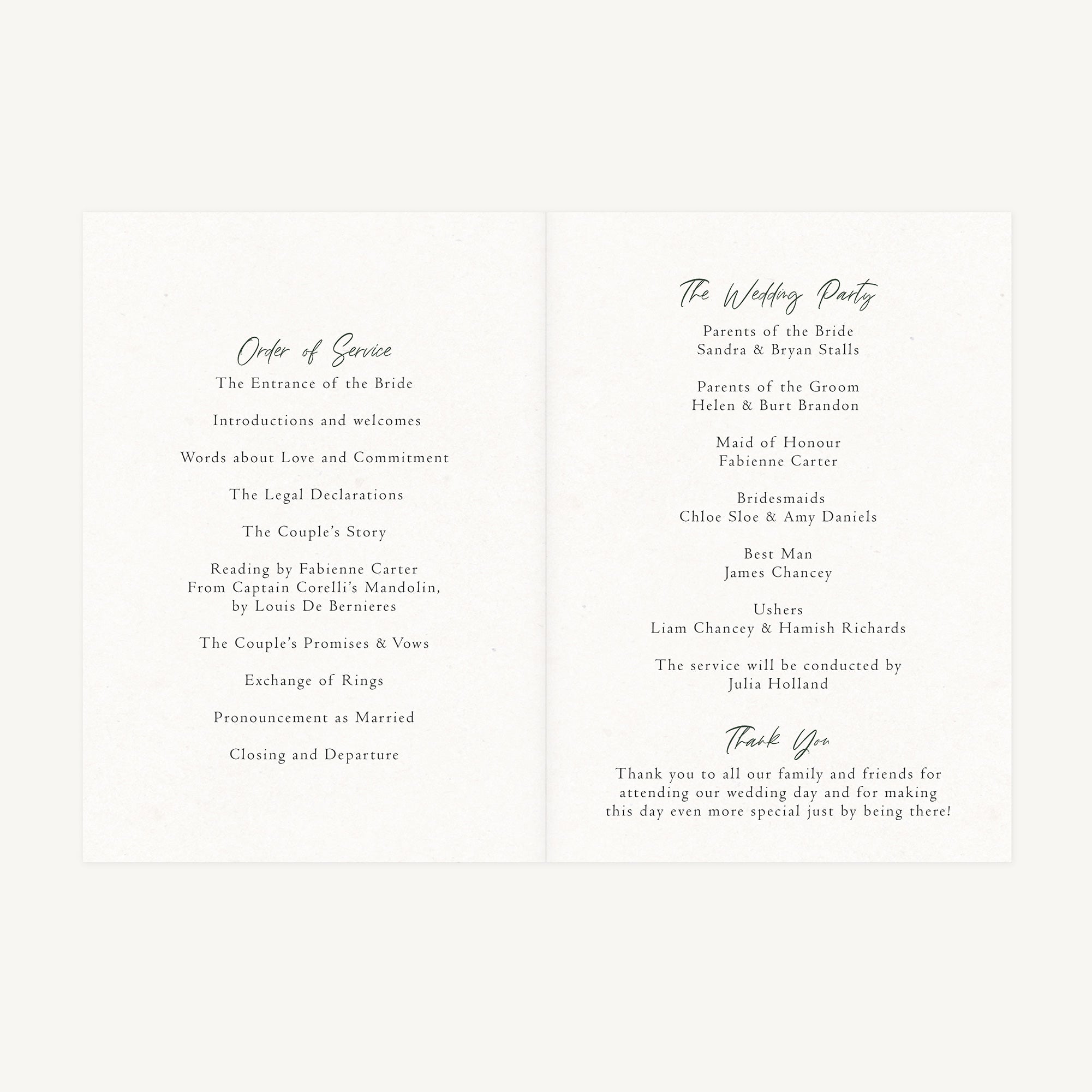 Elegant Floral Wedding Order of Service