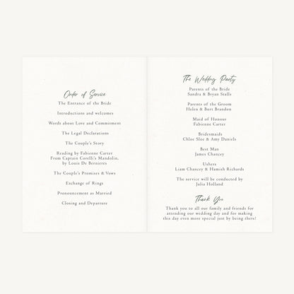 Elegant Floral Wedding Order of Service