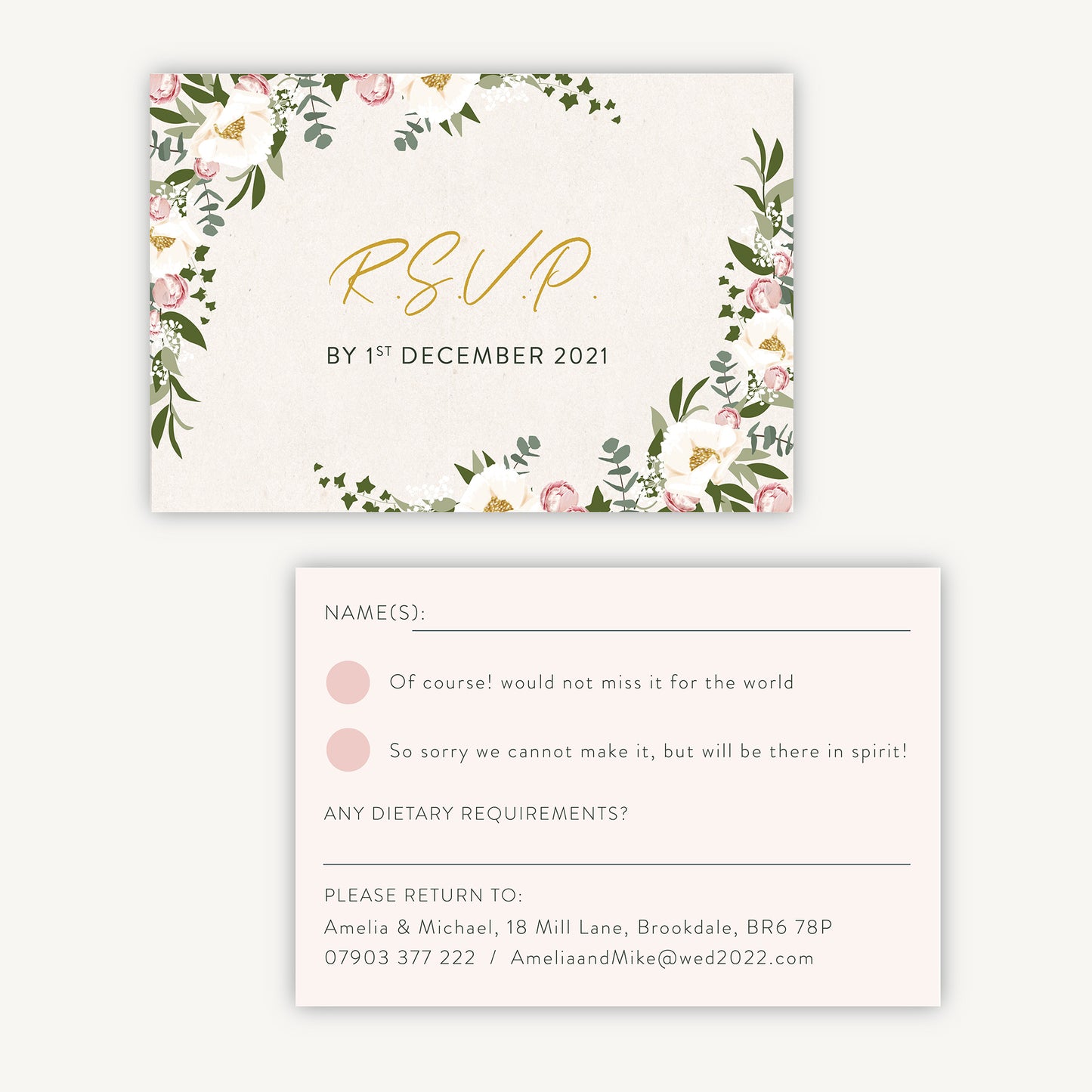 Floral Hoop Wedding Invitation RSVP Card