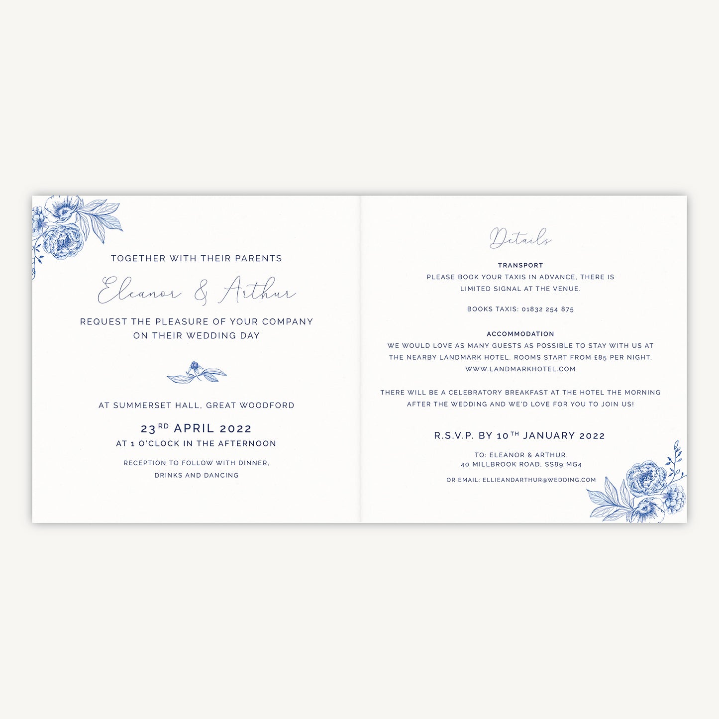 Farmhouse Blue Folded Wedding Invitation