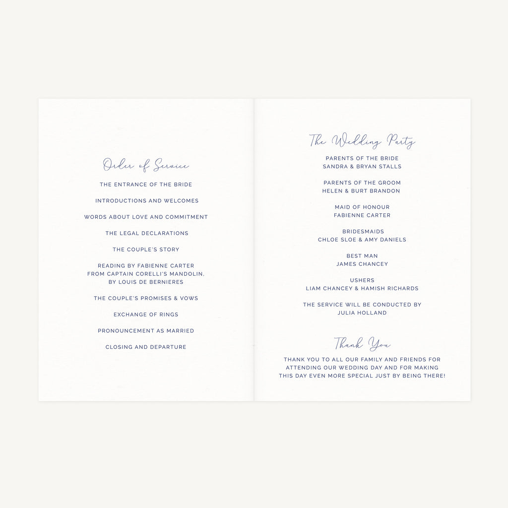 Farmhouse Blue Wedding Order of Service