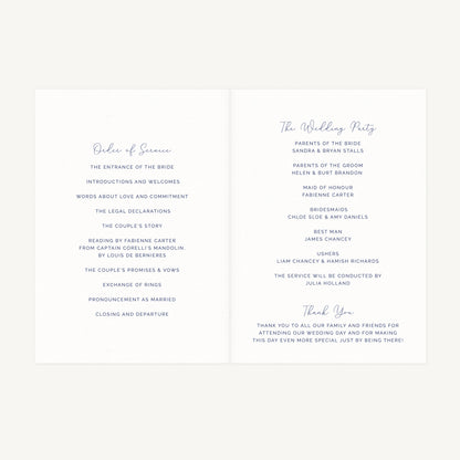 Farmhouse Blue Wedding Order of Service