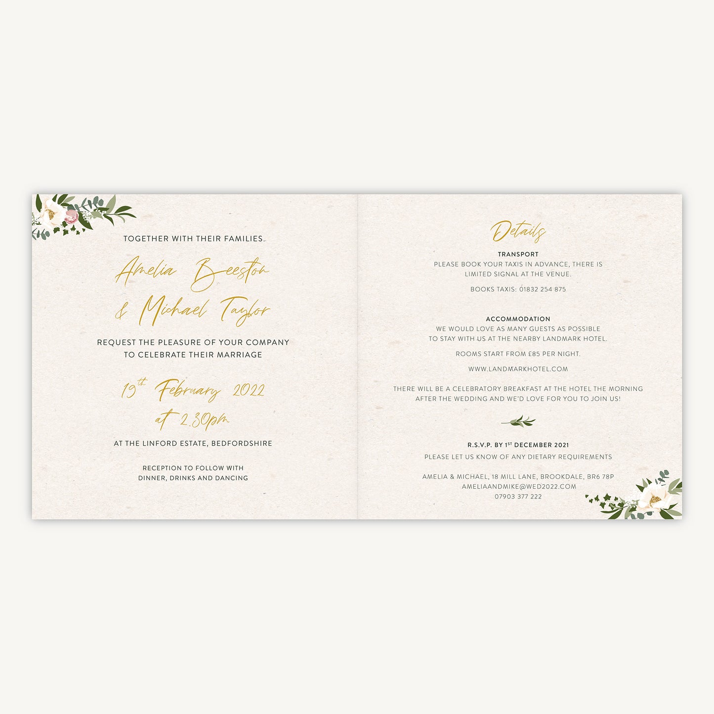 Floral Hoop Folded Wedding Invitation