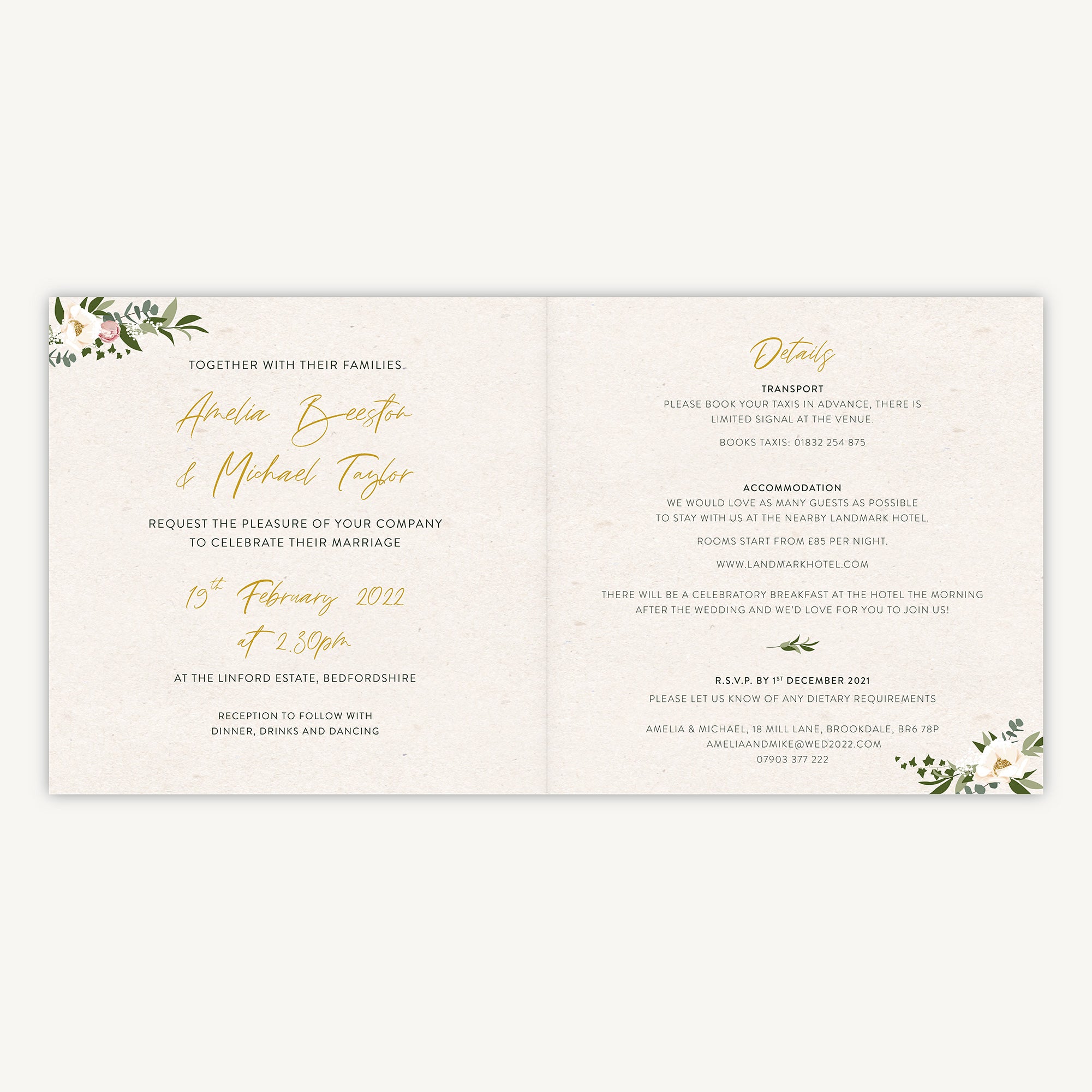 Floral Hoop Folded Wedding Invitation