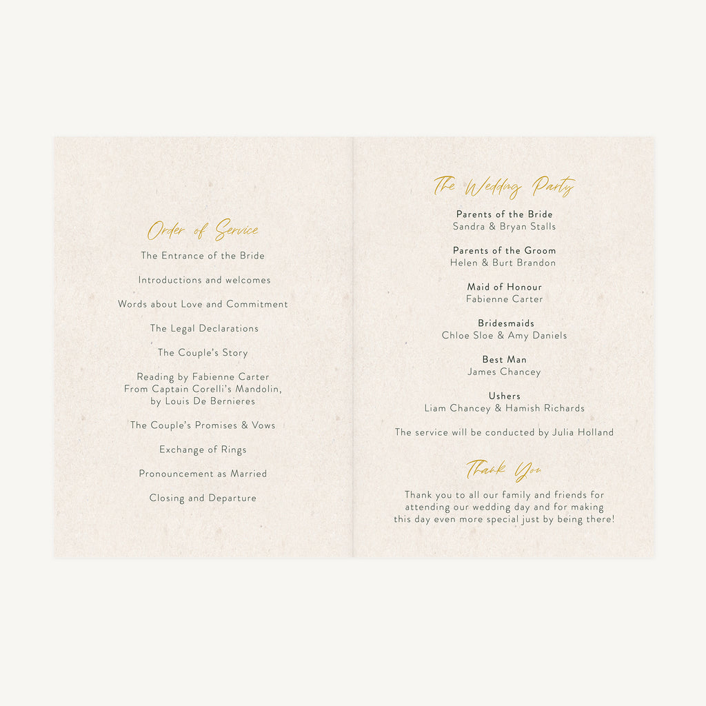 Floral Hoop Wedding Order of Service